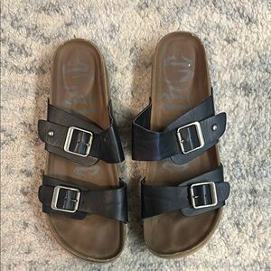 Black Double Strap Sandals with Buckles